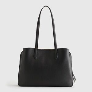 Quince Black Italian Leather Triple Compartment Work Tote